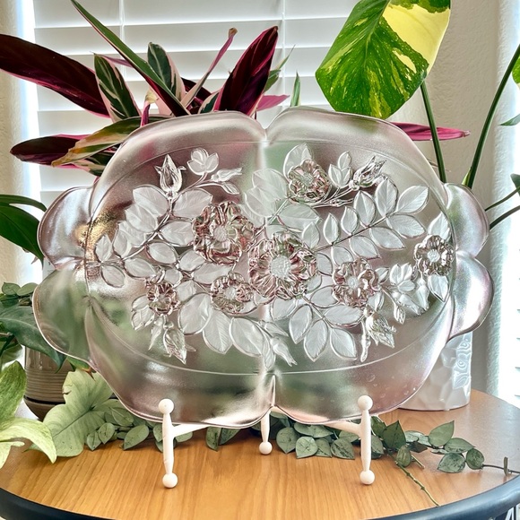 Mikasa Vintage Rosella Pink Rose Frosted Glass Serving Tray EUC - Picture 3 of 7